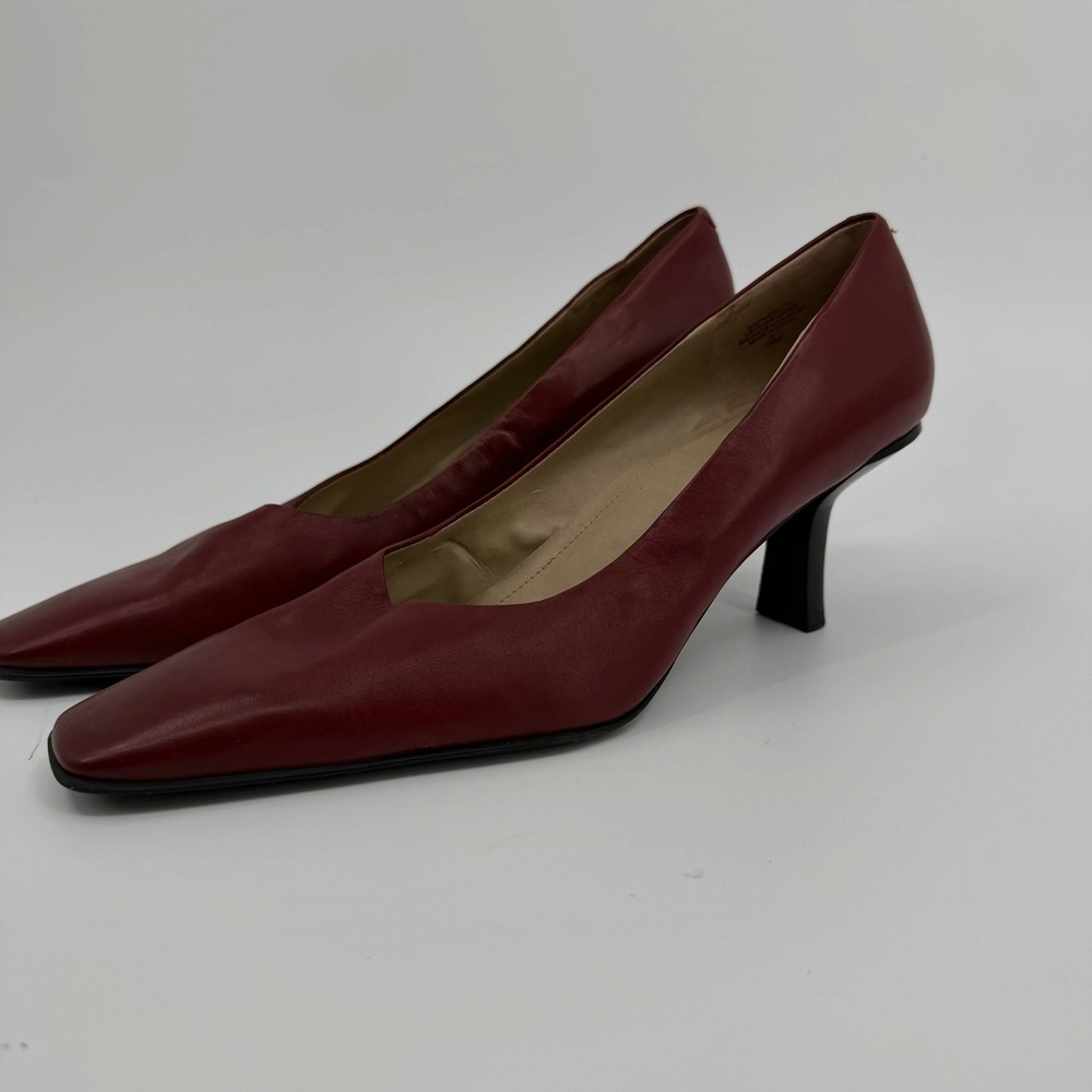 Nine West Leather Square Toe Pump 90s Vintage Womens Size 7.5M Dark Red Burgundy